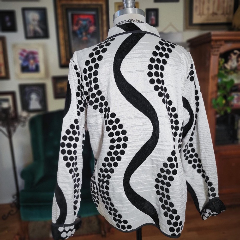 Irresistible Reversibles Jacket Vintage 90s Black White Geometric Dot Print Art - Picture 5 of 8